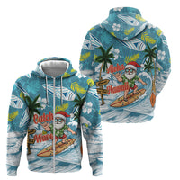 Hawaii Summer Christmas Zip Hoodie Surfing Santa Shaka Catch The Wave