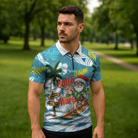 Hawaii Summer Christmas Zipper Polo Shirt Surfing Santa Shaka Catch The Wave LT14 - Polynesian Pride
