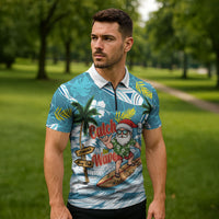 Hawaii Summer Christmas Zipper Polo Shirt Surfing Santa Shaka Catch The Wave LT14 - Polynesian Pride