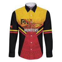Papua New Guinea Rugby Custom Family Matching Short Sleeve Bodycon Dress and Hawaiian Shirt Go PNG Hunters Polynesian Pattern LT14 Dad's Shirt - Long Sleeve Red - Polynesian Pride