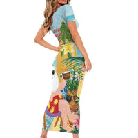 Aloha Hawaii Mele Kalikimaka Family Matching Short Sleeve Bodycon Dress and Hawaiian Shirt Chilling Santa With Pineapple - Polynesian Pattern LT14 - Polynesian Pride