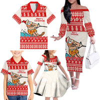 Mele Kalikimaka Hawaii Family Matching Off The Shoulder Long Sleeve Dress and Hawaiian Shirt Water-skiing Santa Tropical Vibes LT14 - Polynesian Pride