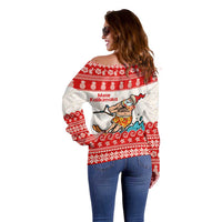 Mele Kalikimaka Hawaii Off Shoulder Sweater Water-skiing Santa Tropical Vibes LT14 - Polynesian Pride