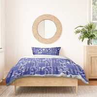 Blue Palaka Japanese Patterns Bedding Set Koi Fish Asanoha Sakura Patchwork Stylized - Polynesian Pride