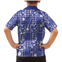 Blue Palaka Japanese Patterns Family Matching Mermaid Dress and Hawaiian Shirt Koi Fish Asanoha Sakura Patchwork Stylized - Polynesian Pride