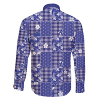 Blue Palaka Japanese Patterns Family Matching Off The Shoulder Long Sleeve Dress and Hawaiian Shirt Koi Fish Asanoha Sakura Patchwork Stylized - Polynesian Pride