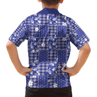Blue Palaka Japanese Patterns Family Matching Off Shoulder Maxi Dress and Hawaiian Shirt Koi Fish Asanoha Sakura Patchwork Stylized - Polynesian Pride