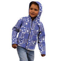 Blue Palaka Japanese Patterns Kid Hoodie Koi Fish Asanoha Sakura Patchwork Stylized LT14 - Polynesian Pride