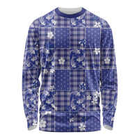 Blue Palaka Japanese Patterns Long Sleeve Shirt Koi Fish Asanoha Sakura Patchwork Stylized LT14 Unisex Blue - Polynesian Pride