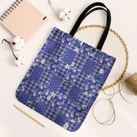 Blue Palaka Japanese Patterns Tote Bag Koi Fish Asanoha Sakura Patchwork Stylized LT14 Black Strap One Size Blue - Polynesian Pride