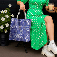 Blue Palaka Japanese Patterns Tote Bag Koi Fish Asanoha Sakura Patchwork Stylized LT14 - Polynesian Pride