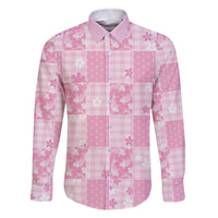 Pink Palaka Japanese Patterns Family Matching Off The Shoulder Long Sleeve Dress and Hawaiian Shirt Koi Fish Asanoha Sakura Patchwork Stylized - Polynesian Pride