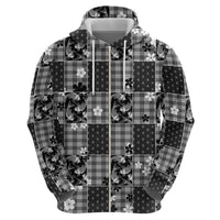 Black Palaka Japanese Patterns Hoodie Koi Fish Asanoha Sakura Patchwork Stylized - Polynesian Pride