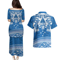 Toa Samoa Rugby Custom Couples Matching Puletasi and Hawaiian Shirt Uso aso uma Samoan Pattern Blue LT14 - Polynesian Pride