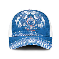 Toa Samoa Rugby Mesh Trucker Cap Uso aso uma Samoan Pattern Blue - Polynesian Pride