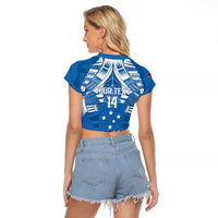 Toa Samoa Rugby Custom Raglan Cropped T Shirt Uso aso uma Samoan Pattern Blue - Polynesian Pride