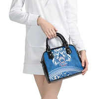 Toa Samoa Rugby Custom Shoulder Handbag Uso aso uma Samoan Pattern Blue - Polynesian Pride