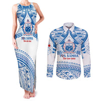 Toa Samoa Rugby Custom Couples Matching Tank Maxi Dress and Long Sleeve Button Shirt Uso aso uma Samoan Pattern White LT14 White - Polynesian Pride