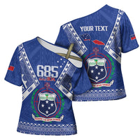 Personalised Samoa 685 Cross Shoulder Shirt Samoan Pride Coat Of Arms - Polynesian Pride