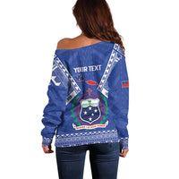Personalised Samoa 685 Off Shoulder Sweater Samoan Pride Coat Of Arms - Polynesian Pride