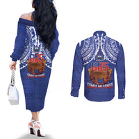 Toa Samoa Rugby Couples Matching Off The Shoulder Long Sleeve Dress and Long Sleeve Button Shirt 685 Pride Tanoa Ula Fala - Polynesian Pride