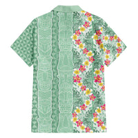 Menthol Green Aloha Hawaii Tiki Family Matching Off Shoulder Maxi Dress and Hawaiian Shirt Tropical Plumeria - Seamless Style