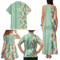 Menthol Green Aloha Hawaii Tiki Family Matching Tank Maxi Dress and Hawaiian Shirt Tropical Plumeria - Seamless Style LT14 - Polynesian Pride