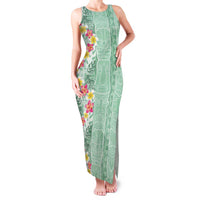 Menthol Green Aloha Hawaii Tiki Family Matching Tank Maxi Dress and Hawaiian Shirt Tropical Plumeria - Seamless Style LT14 Mom's Dress Green - Polynesian Pride