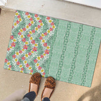 Menthol Green Aloha Hawaii Tiki Rubber Doormat Tropical Plumeria - Seamless Style