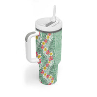 Menthol Green Aloha Hawaii Tiki Tumbler With Handle Tropical Plumeria - Seamless Style