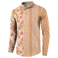 Orange Chiffon Aloha Hawaii Tiki Button Sweatshirt Tropical Plumeria - Seamless Style