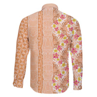 Orange Chiffon Aloha Hawaii Tiki Family Matching Off The Shoulder Long Sleeve Dress and Hawaiian Shirt Tropical Plumeria - Seamless Style LT14 - Polynesian Pride