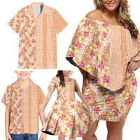 Orange Chiffon Aloha Hawaii Tiki Family Matching Off Shoulder Short Dress and Hawaiian Shirt Tropical Plumeria - Seamless Style LT14 - Polynesian Pride