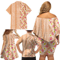 Orange Chiffon Aloha Hawaii Tiki Family Matching Off Shoulder Short Dress and Hawaiian Shirt Tropical Plumeria - Seamless Style LT14 - Polynesian Pride