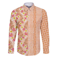 Orange Chiffon Aloha Hawaii Tiki Family Matching Off Shoulder Short Dress and Hawaiian Shirt Tropical Plumeria - Seamless Style LT14 Dad's Shirt - Long Sleeve Orange - Polynesian Pride