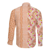 Orange Chiffon Aloha Hawaii Tiki Long Sleeve Button Shirt Tropical Plumeria - Seamless Style LT14 - Polynesian Pride