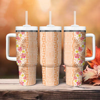 Orange Chiffon Aloha Hawaii Tiki Tumbler With Handle Tropical Plumeria - Seamless Style