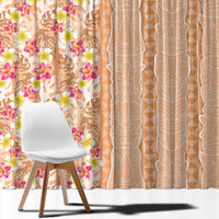 Orange Chiffon Aloha Hawaii Tiki Window Curtain Tropical Plumeria - Seamless Style