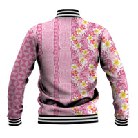 Pastel Magenta Aloha Hawaii Tiki Baseball Jacket Tropical Plumeria - Seamless Style