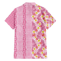 Pastel Magenta Aloha Hawaii Tiki Family Matching Off The Shoulder Long Sleeve Dress and Hawaiian Shirt Tropical Plumeria - Seamless Style LT14 - Polynesian Pride