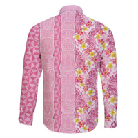 Pastel Magenta Aloha Hawaii Tiki Family Matching Off The Shoulder Long Sleeve Dress and Hawaiian Shirt Tropical Plumeria - Seamless Style LT14 - Polynesian Pride