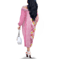 Pastel Magenta Aloha Hawaii Tiki Family Matching Off The Shoulder Long Sleeve Dress and Hawaiian Shirt Tropical Plumeria - Seamless Style LT14 - Polynesian Pride
