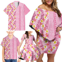 Pastel Magenta Aloha Hawaii Tiki Family Matching Off Shoulder Short Dress and Hawaiian Shirt Tropical Plumeria - Seamless Style LT14 - Polynesian Pride