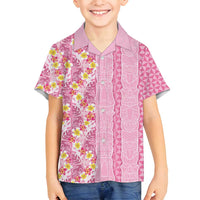 Pastel Magenta Aloha Hawaii Tiki Family Matching Off Shoulder Short Dress and Hawaiian Shirt Tropical Plumeria - Seamless Style LT14 Son's Shirt Magenta - Polynesian Pride