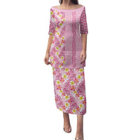 Pastel Magenta Aloha Hawaii Tiki Family Matching Puletasi and Hawaiian Shirt Tropical Plumeria - Seamless Style LT14 Mom's Dress Magenta - Polynesian Pride