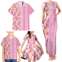 Pastel Magenta Aloha Hawaii Tiki Family Matching Tank Maxi Dress and Hawaiian Shirt Tropical Plumeria - Seamless Style LT14 - Polynesian Pride