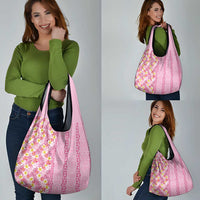 Pastel Magenta Aloha Hawaii Tiki Grocery Bag Tropical Plumeria - Seamless Style