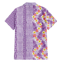 Lush Lilac Aloha Hawaii Tiki Family Matching Long Sleeve Bodycon Dress and Hawaiian Shirt Tropical Plumeria - Seamless Style
