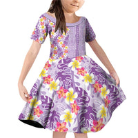 Lush Lilac Aloha Hawaii Tiki Family Matching Off Shoulder Short Dress and Hawaiian Shirt Tropical Plumeria - Seamless Style LT14 Daughter's Dress Purple - Polynesian Pride