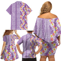 Lush Lilac Aloha Hawaii Tiki Family Matching Off Shoulder Short Dress and Hawaiian Shirt Tropical Plumeria - Seamless Style LT14 - Polynesian Pride